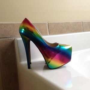 Rainbow sky high heels