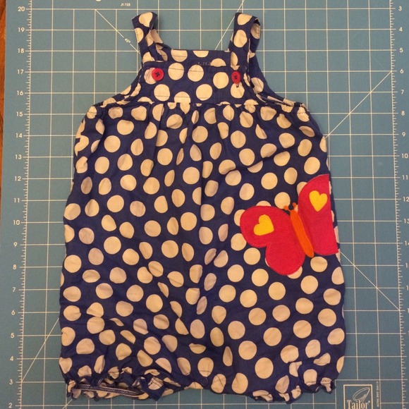 12 month blue with white polka dot romper