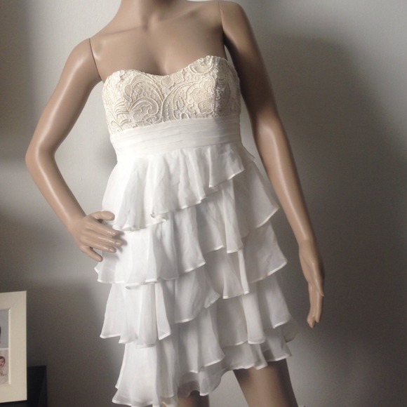 Strapless Ruffled White Dress
