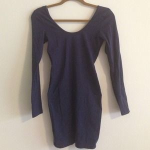 Navy double u-neck long sleeve mini dress