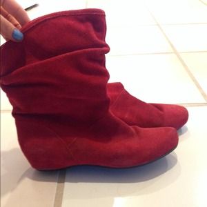 Red suede booties
