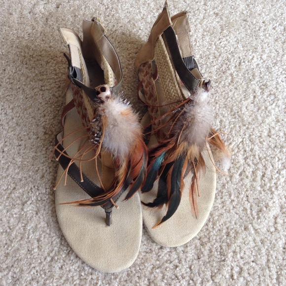 Feather embellished sandals