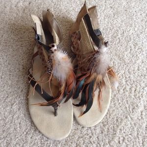 Feather embellished sandals