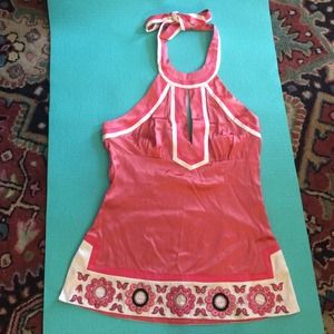 Bebe pink and ivory silk halter top