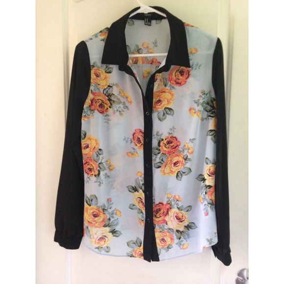Forever21 Colorblock Floral Button Down Shirt
