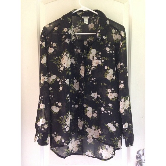 Forever21 Floral Chiffon Button Down Shirt