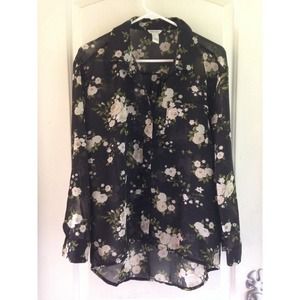 Forever21 Floral Chiffon Button Down Shirt
