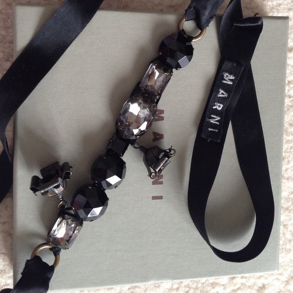 Marni black rose square gem necklace