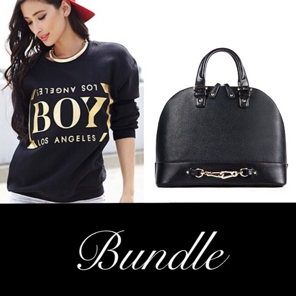 [boy Los Angeles ] sweater + Arrival Black bag .