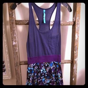 Floral print purple tank dress with elastic waist