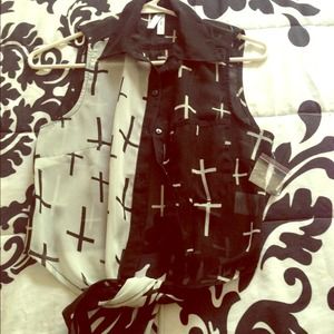 Black and white sleeveless top