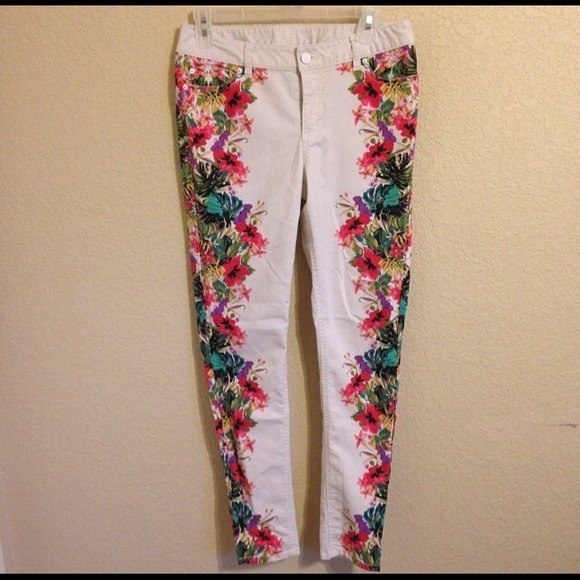 White floral jeans