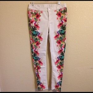 White floral jeans