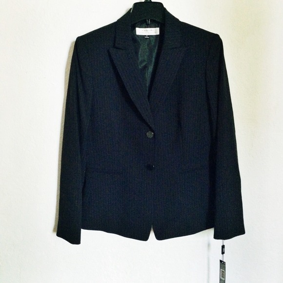 Tahari Dark Blue & White Pinstripe Jacket