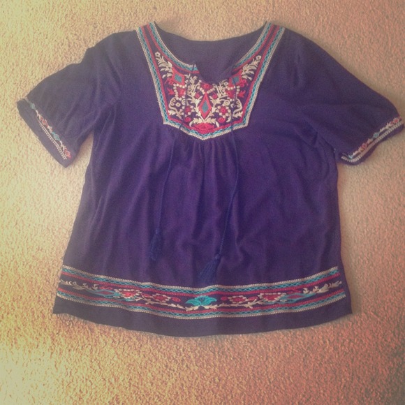 Navy Embroidered Blouse NWOT