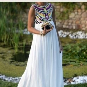 AZTEC LONG SEQUIN WHITE MAXI DRESS