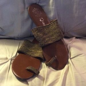 Jeffrey Campbell Bronze Beaded Slide Sandals