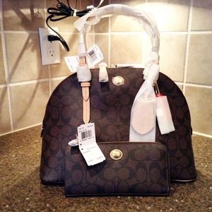 COACH Peyton Signature Cora Domed Satchel + Wallet