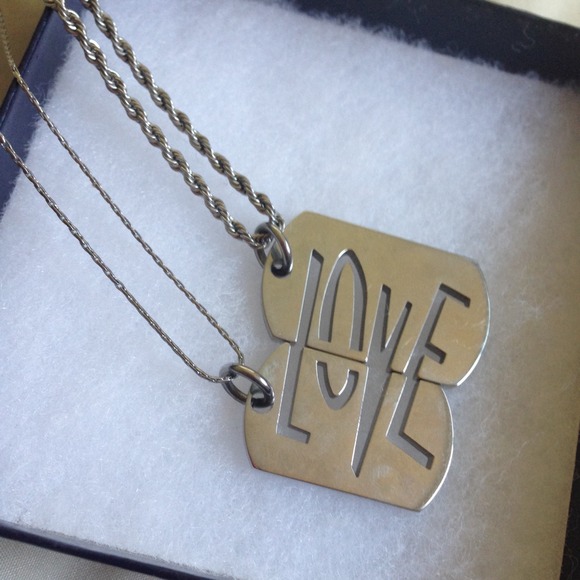 His & Hers Love Dogtag Necklaces.