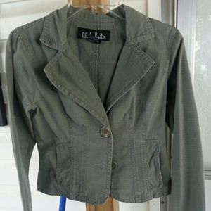 Dark green jean jacket.