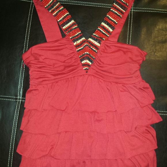 Red ruffle v neck halter top from wet seal - Picture 1 of 2