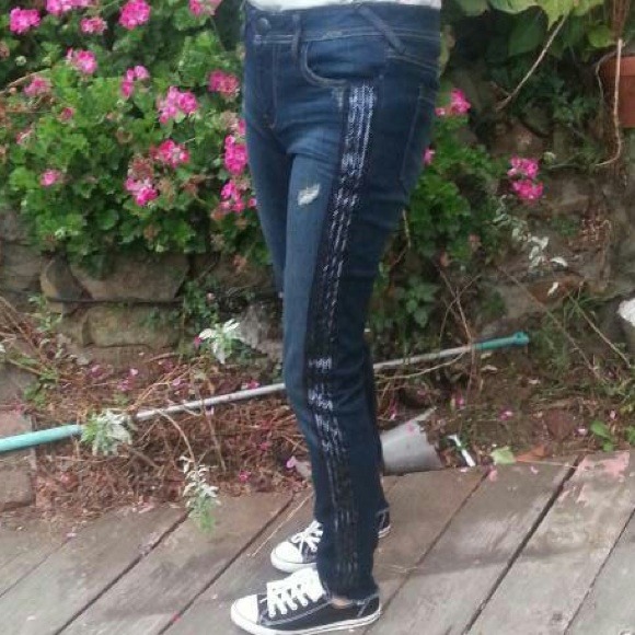 Free People Sequin Ripped Skinny Jeans