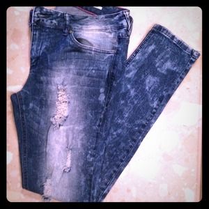 Lovesick Blue Cloud Destroyed Skinny Jeans, Sz 13