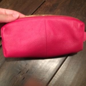 NWT neiman Marcus leather fuscia cosmetic bag