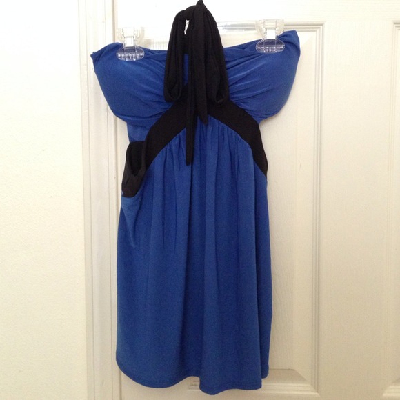 Royal blue and black cutout sides halter top