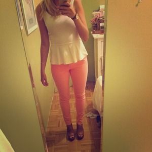 Pink/peach skinny jeans - size 2