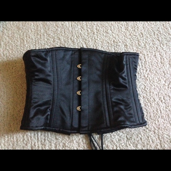 Steel boned underbust black satin corset
