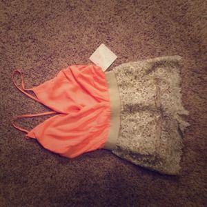 Coral and tan romper