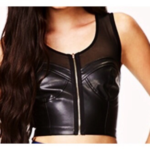 Faux leather and mesh bustier