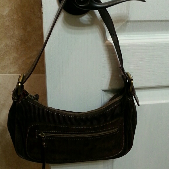 Small Dark Brown Corduroy Purse w/ Matte Gold