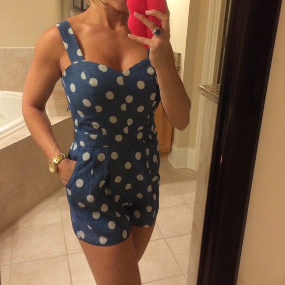 Denim polka dot romper