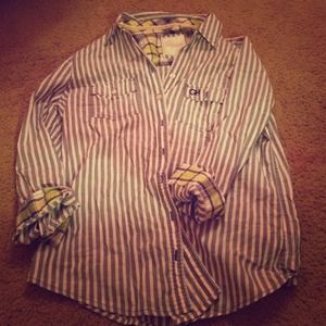 Gilly hicks striped button down with plaid roll up