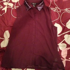 Dark Purple Button-down Blouse w/ sequin collar
