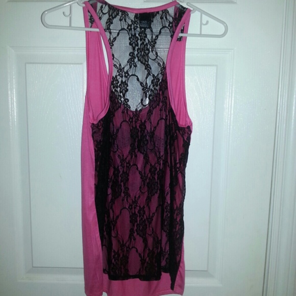 Pink lace mustache tank top - Picture 2 of 2