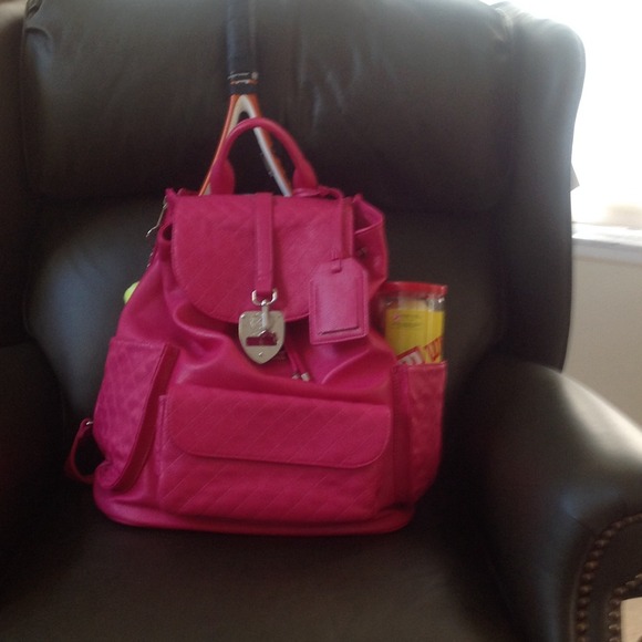 Pink leather tennis bag