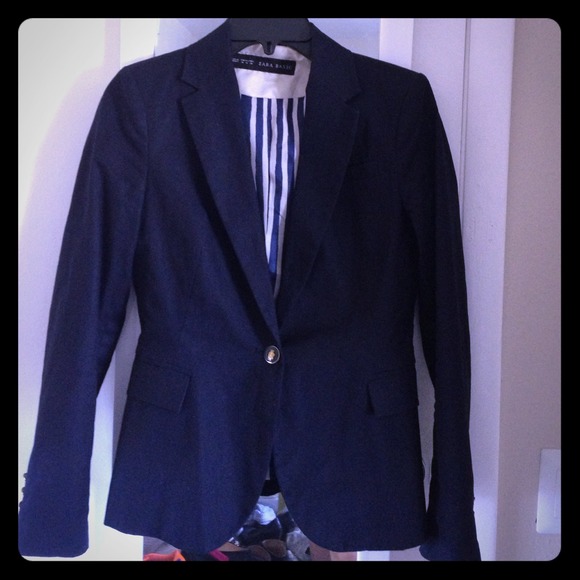 Zara navy linen look cotton fitted blazer - HOT!!