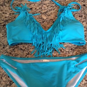 Aqua Blue fringed bikini