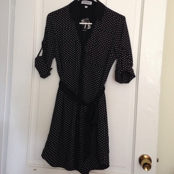 Express Portofino dress, XS, navy/white polka dots