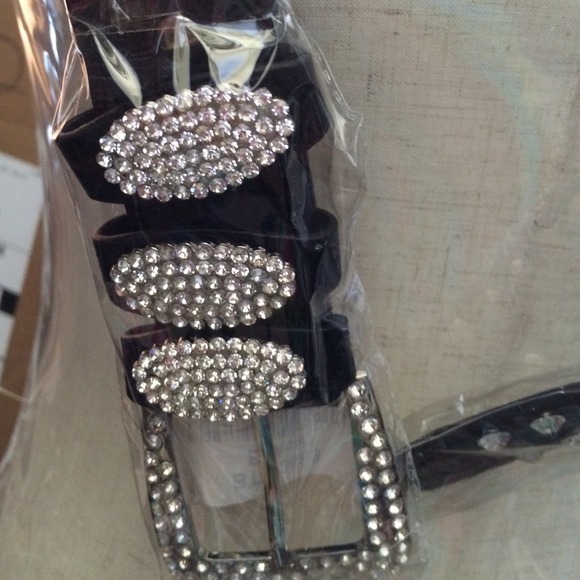 New Black Rhinestone Leather Buckle Belt! L! - Picture 2 of 4