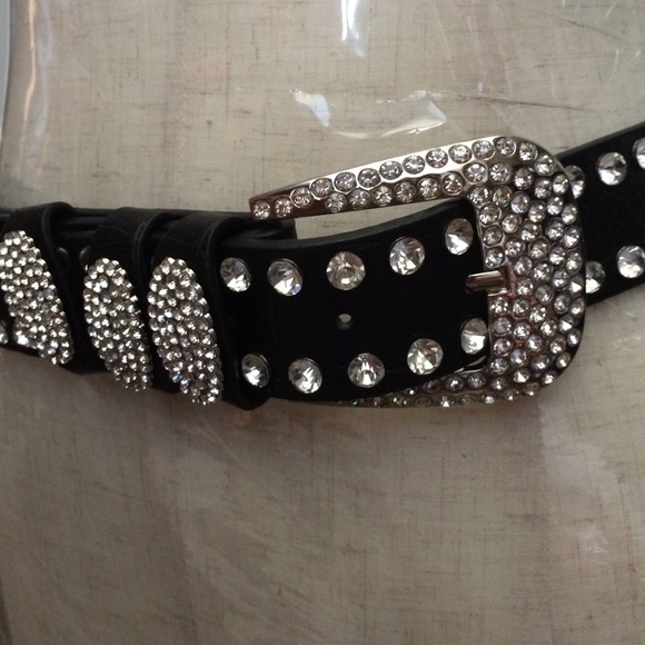 New Black Rhinestone Leather Buckle Belt! L! - Picture 4 of 4