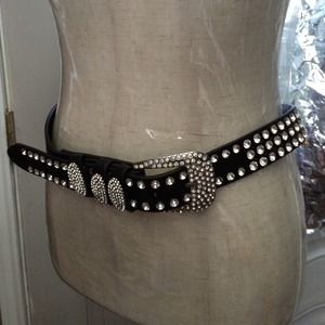New Black Rhinestone Leather Buckle Belt! L!