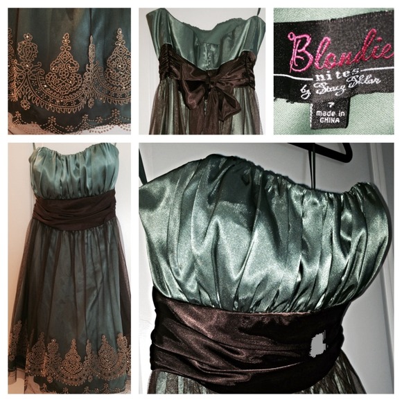 Green and brown cocktail dress