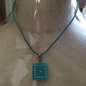 Cute Aqua Colored Square Necklace!