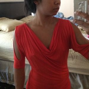 Bebe blood orange open shoulder top XS