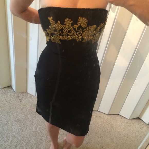 Marchesa couture strapless black cocktail dress