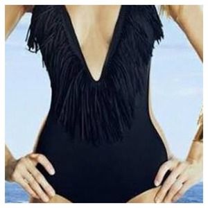 Black fringe one piece bathing suit!  Size M